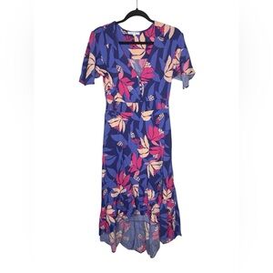 Abel the Label Anthropologie Santa Cruz floral midi dress in blue and pink M